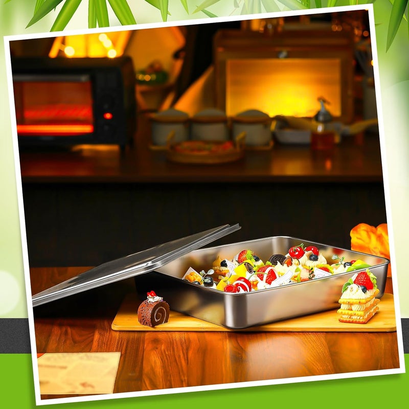 Funnymoom 2 Sets Stainless Steel Cake Pan with Lid 9 x 11 Inch Rectangle Bread Loaf Pans with Cover Rectangle Baking Bakeware for Bread Cake Brownies, Dishwasher Safe (Classic Style) - Image 2